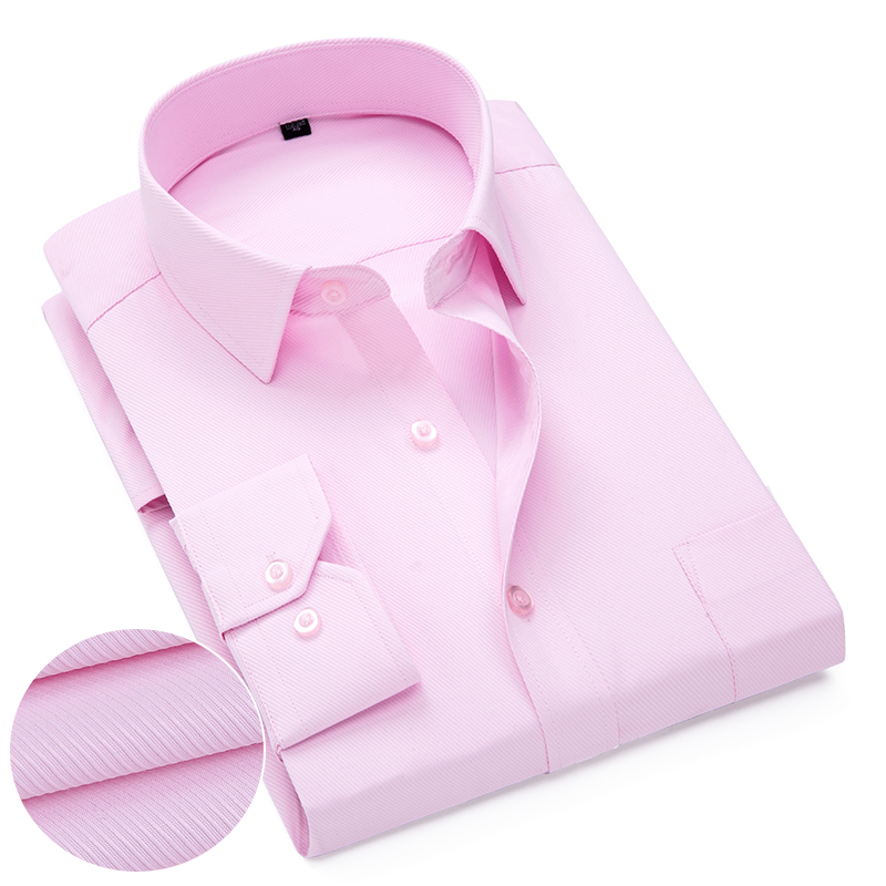 Dress Shirt Non-Iron - الوردي الأبيض الأزرق حك الرجال قميص