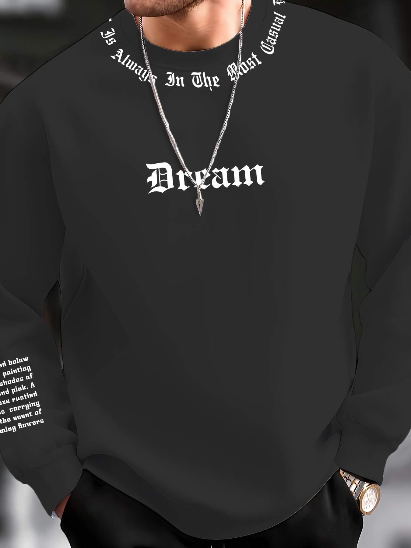 Mens Fashion Streetwear - سترة رجالية بياقة مستديرة وطباعة حروف