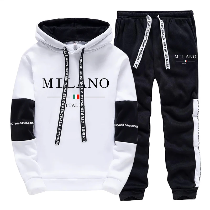 Mens Fashion Streetwear - طقم رجالي/هودي/بنطلون، طقم رياضي عصري إيطالي،