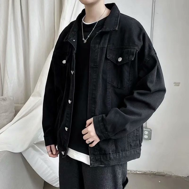 Bomber Jacket Men - أسود الدنيم سترة قصيرة الرجال الجينز