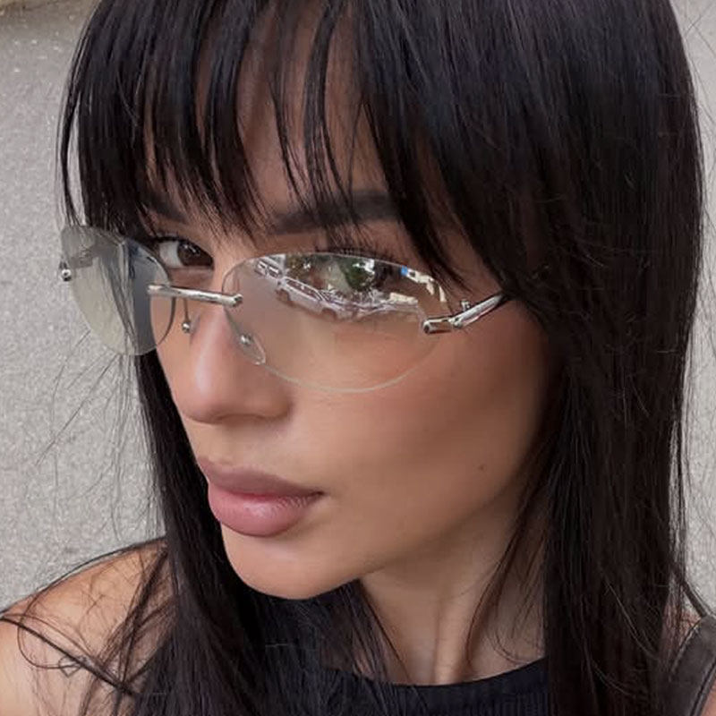 Men'S Fashion Rimless Glasses - نظارات شمسية بيضاوية بدون إطار للرجال