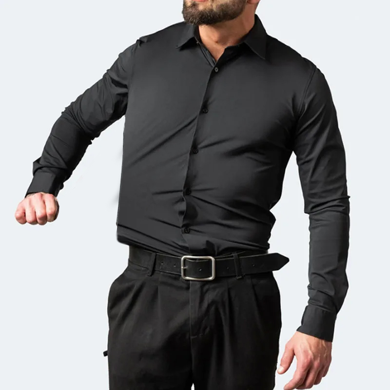 Dress Shirt Non-Iron - قميص رجالي كاجوال بأكمام طويلة ومرونة
