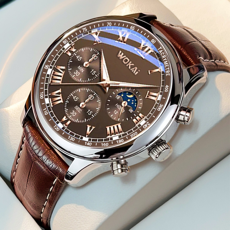 WOKAI-براون حزام من الجلد ساعة - مراجعة Men'S Fashion Quartz Watch Wokai وسعره