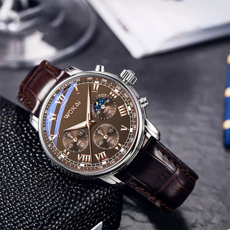 WOKAI-براون حزام من الجلد ساعة - مراجعة Men'S Fashion Quartz Watch Wokai وسعره
