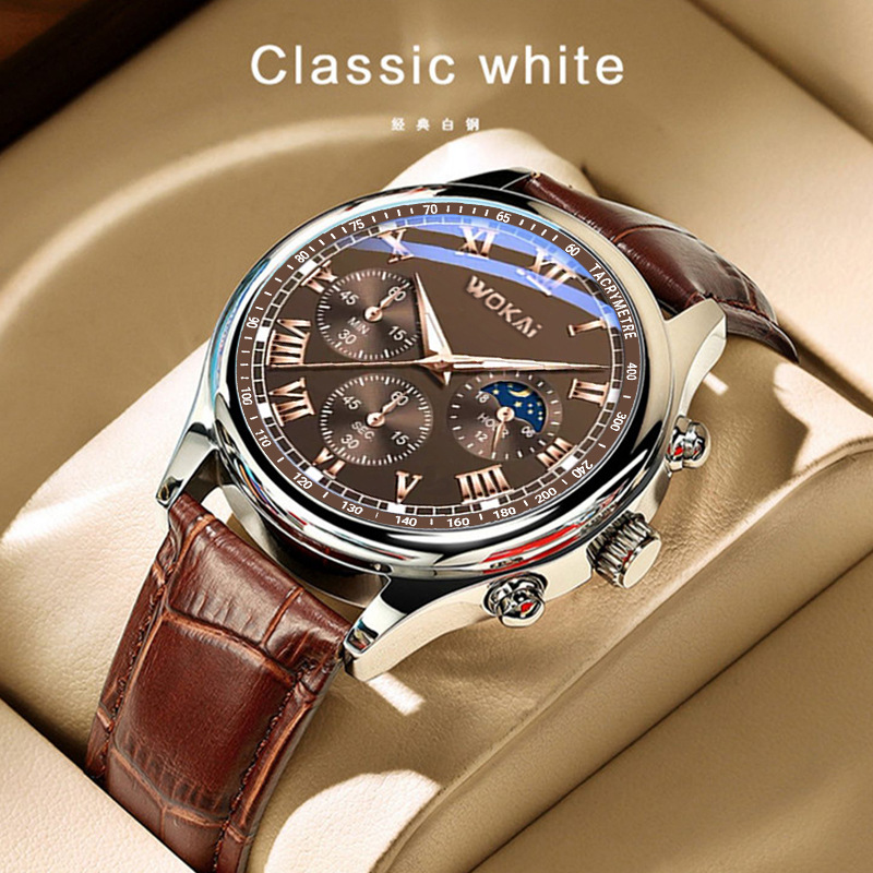 WOKAI-براون حزام من الجلد ساعة - مراجعة Men'S Fashion Quartz Watch Wokai وسعره