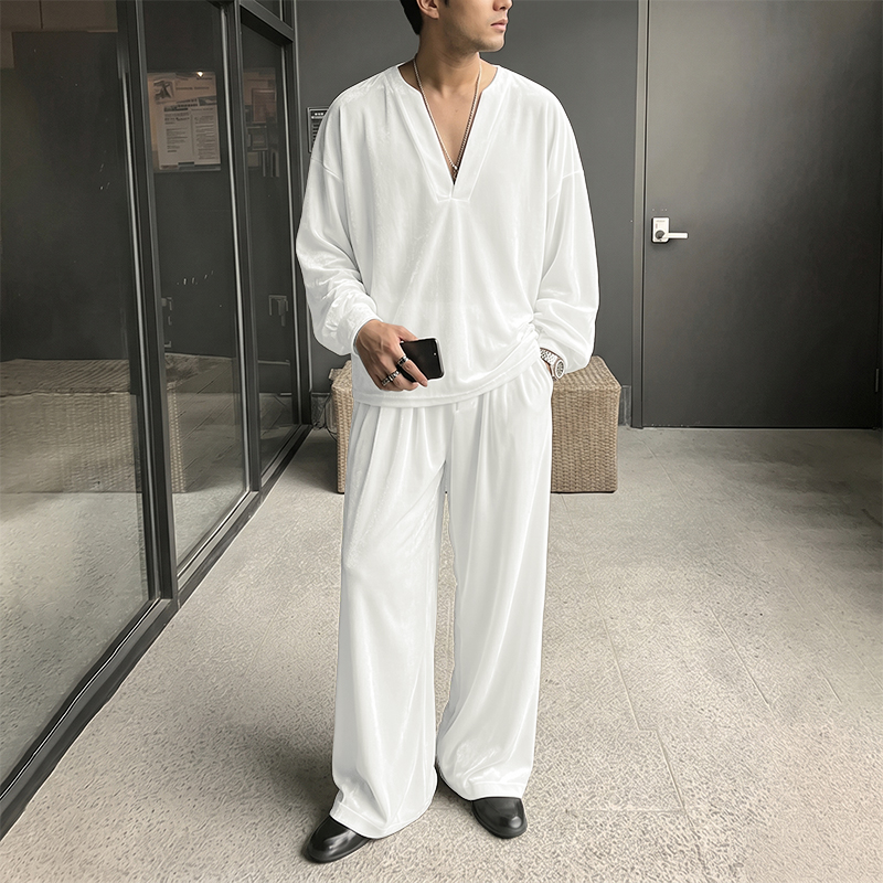 طقم رجالي من INCERUN بلون موحد - مراجعة Men'S Fashion V Neck T Shirts وسعره